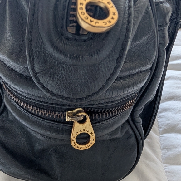 Marc by Marc Jacobs Black Leather Satchel with Drop Handles and Gold Hardware - Picture 9 of 14